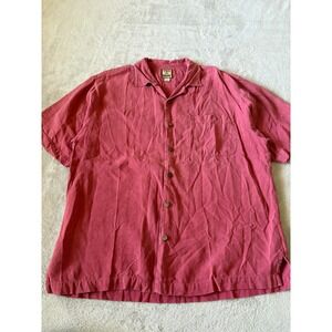 Mens Tommy Bahama Size L Silk Camp Shirt Button Up‎ Short Sleeve Coral Vacation